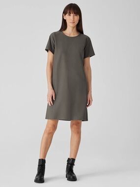 Eileen Fisher Washable Stretch Crepe Jewel Neck Dress